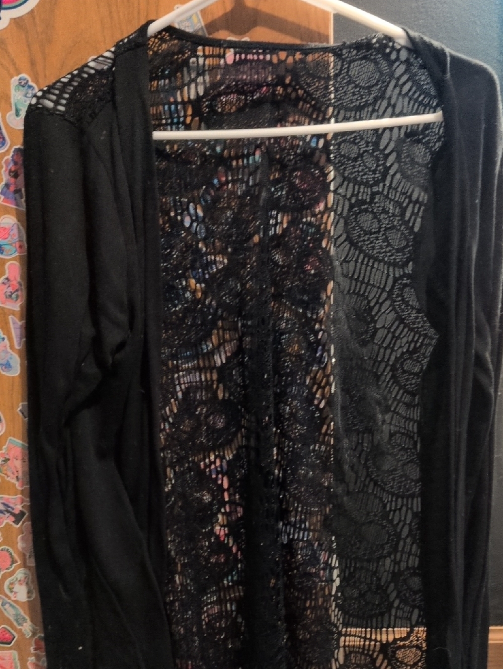 Source Unknown Black Lace-Back Open-Front Cardigan